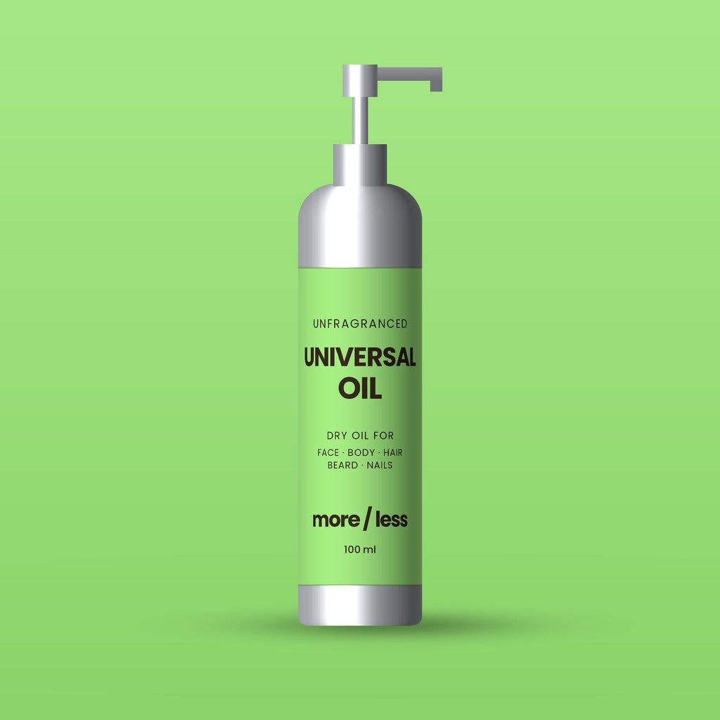 Universal Oil bottle on a lime green background