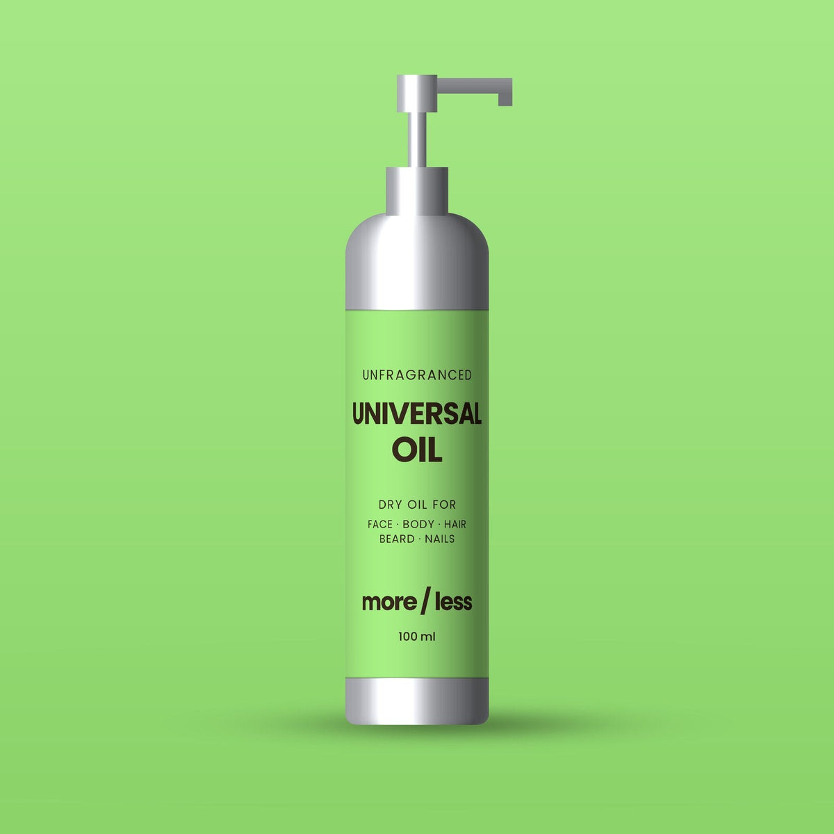 Universal Oil bottle on a lime green background